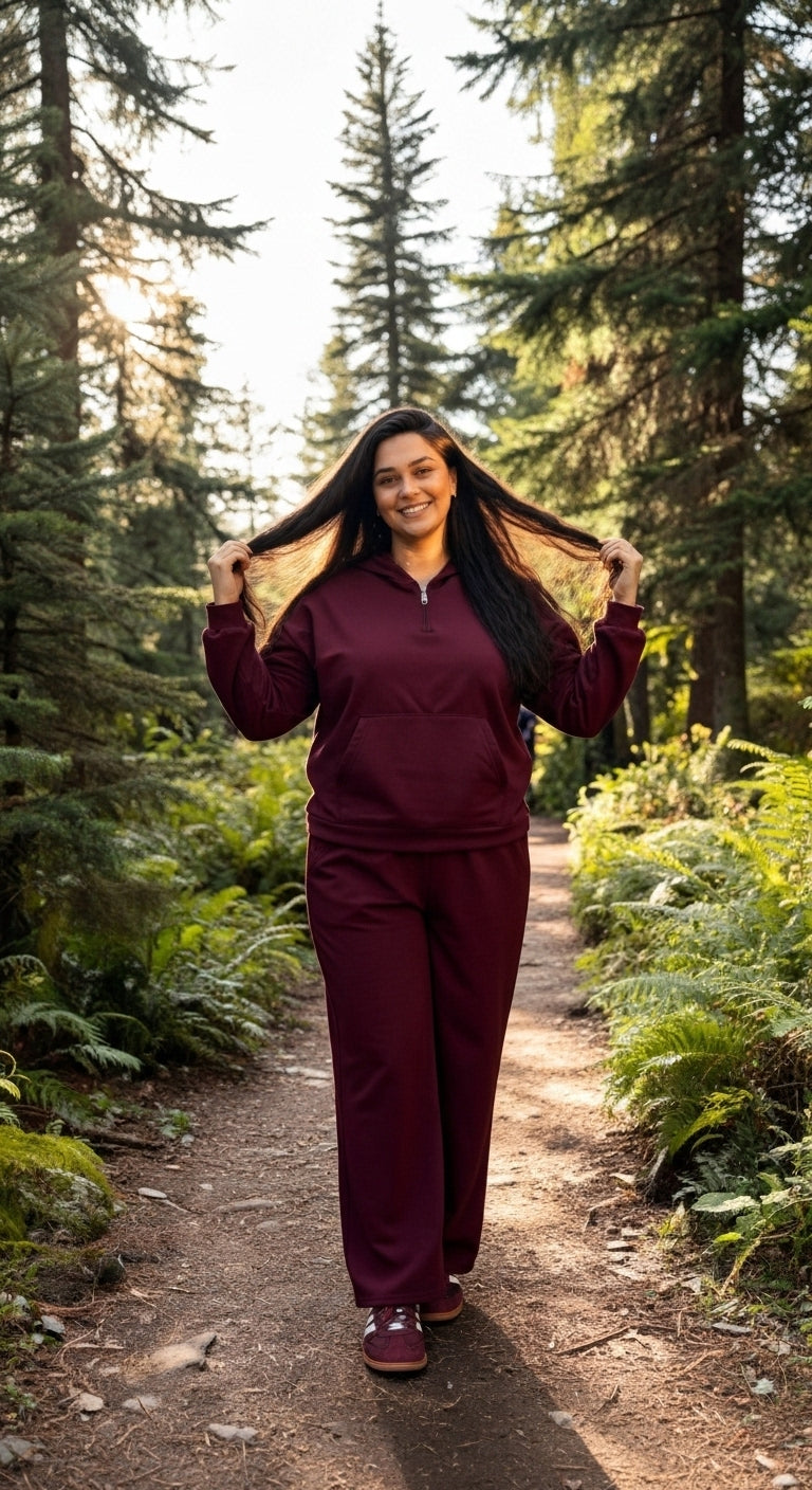 Wine Fleece Jogger Set with Hoodie