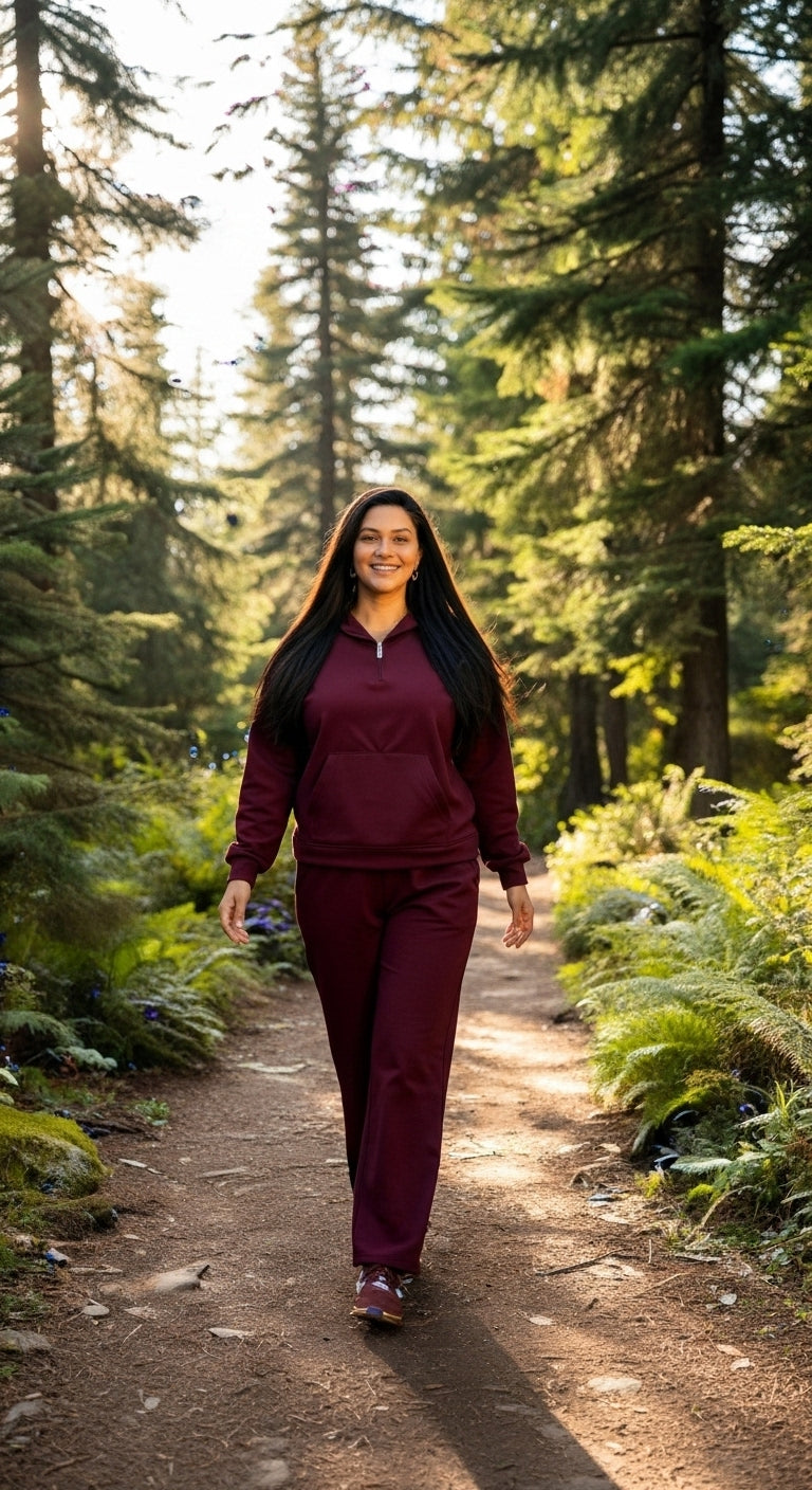 Wine Fleece Jogger Set with Hoodie