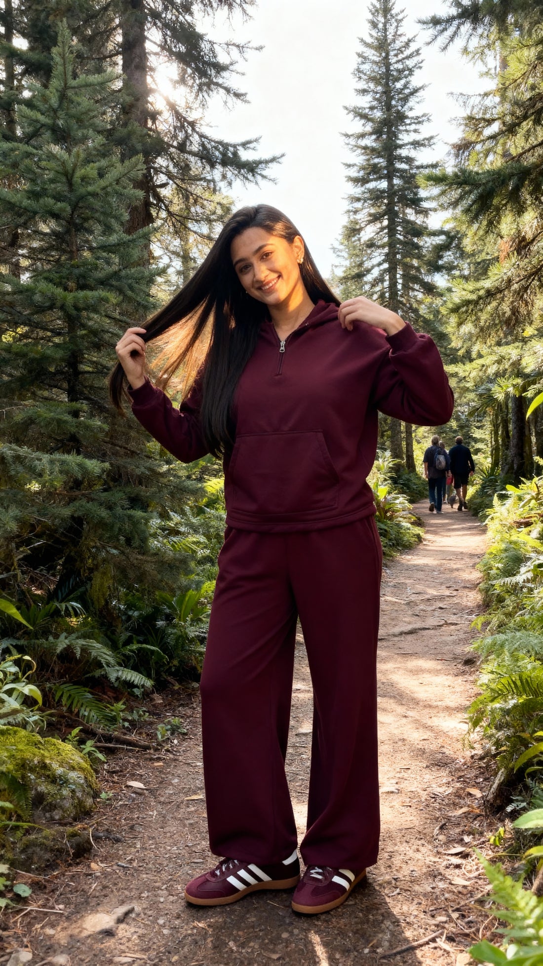 Wine Fleece Jogger Set with Hoodie