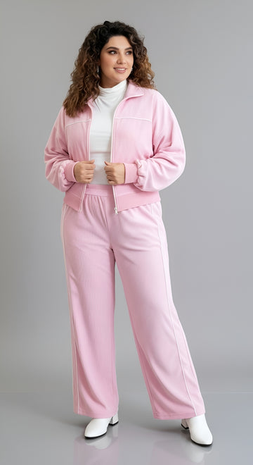 Pink Fleece Jogger Set with Oversized Jacket