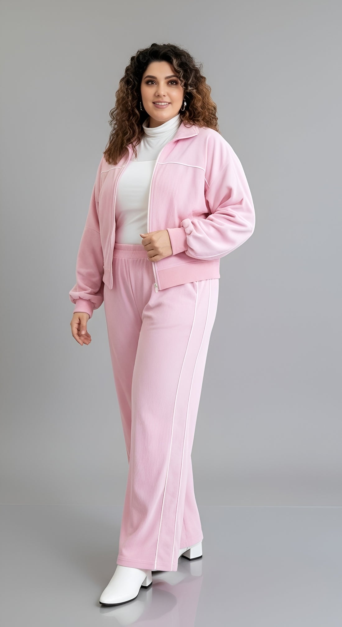 Pink Fleece Jogger Set with Oversized Jacket