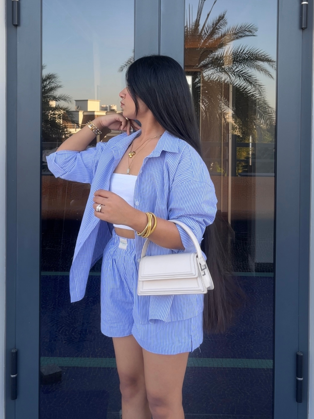 Breezy Blue Striped Shirt with Shorts Set
