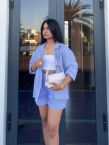 Breezy Blue Striped Shirt with Shorts Set