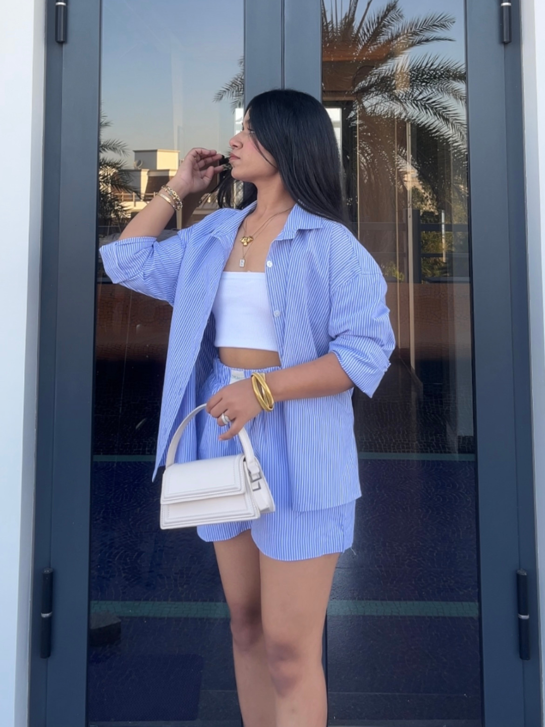 Breezy Blue Striped Shirt with Shorts Set
