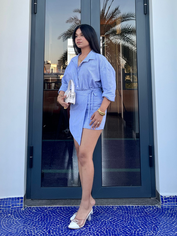 Breezy Blue Striped Shirt with Skirt Set