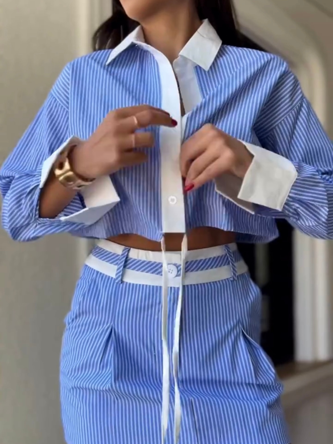 Weekend Blue Striped Skirt Set