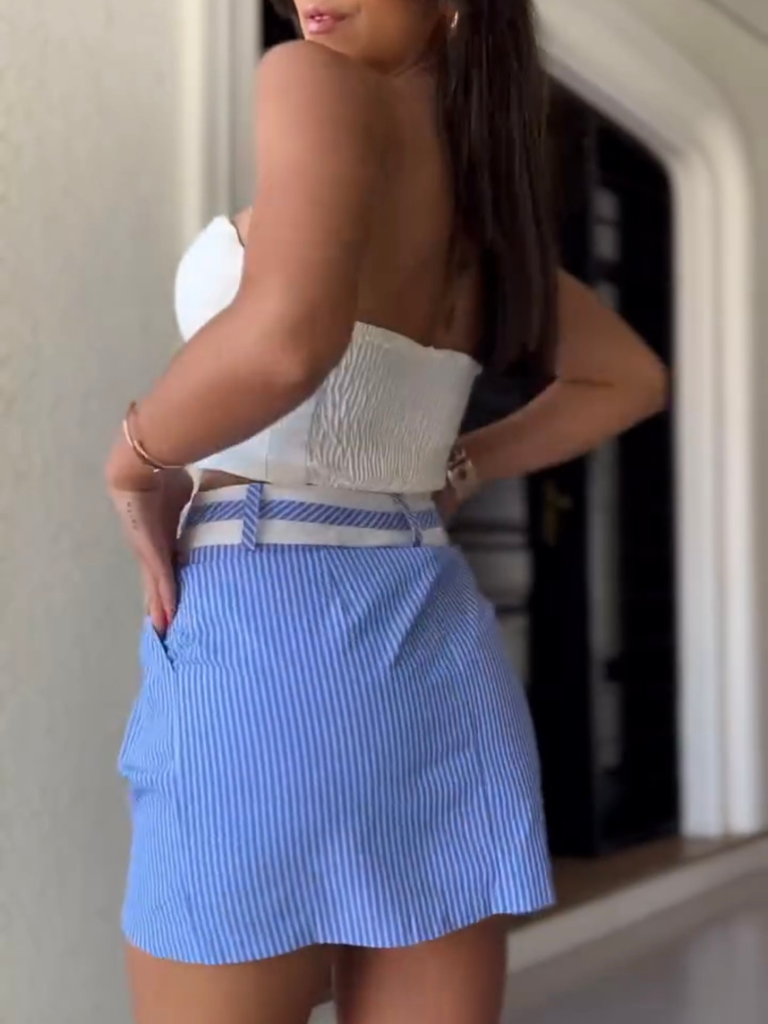 Weekend Blue Striped Skirt Set