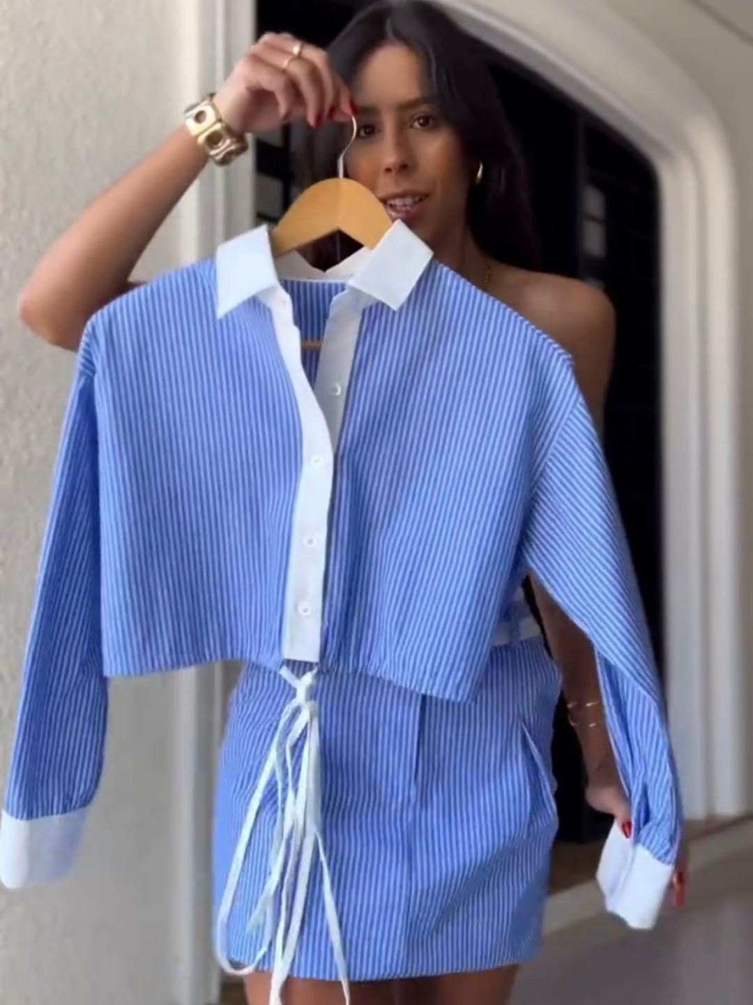 Weekend Blue Striped Skirt Set