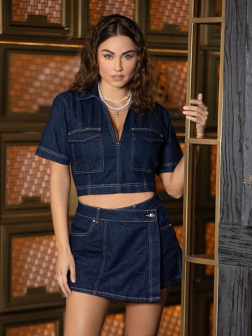 Denim Edge Wrap Skort Set