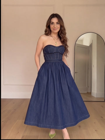 Indigo Sculpt Corset Midi Dress
