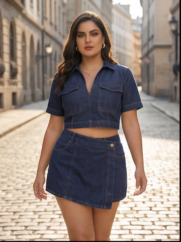Denim Edge Wrap Skort Set