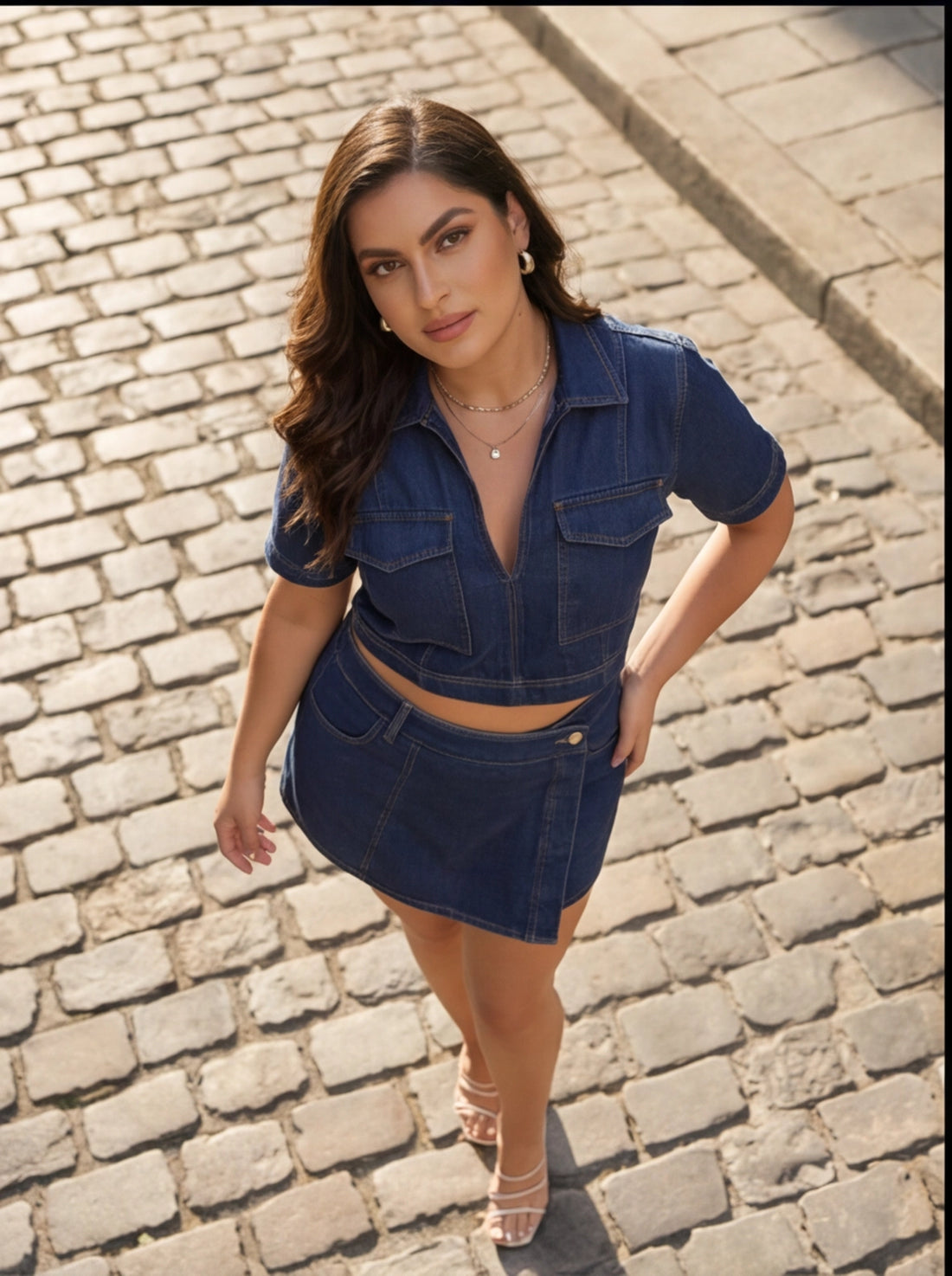 Denim Edge Wrap Skort Set