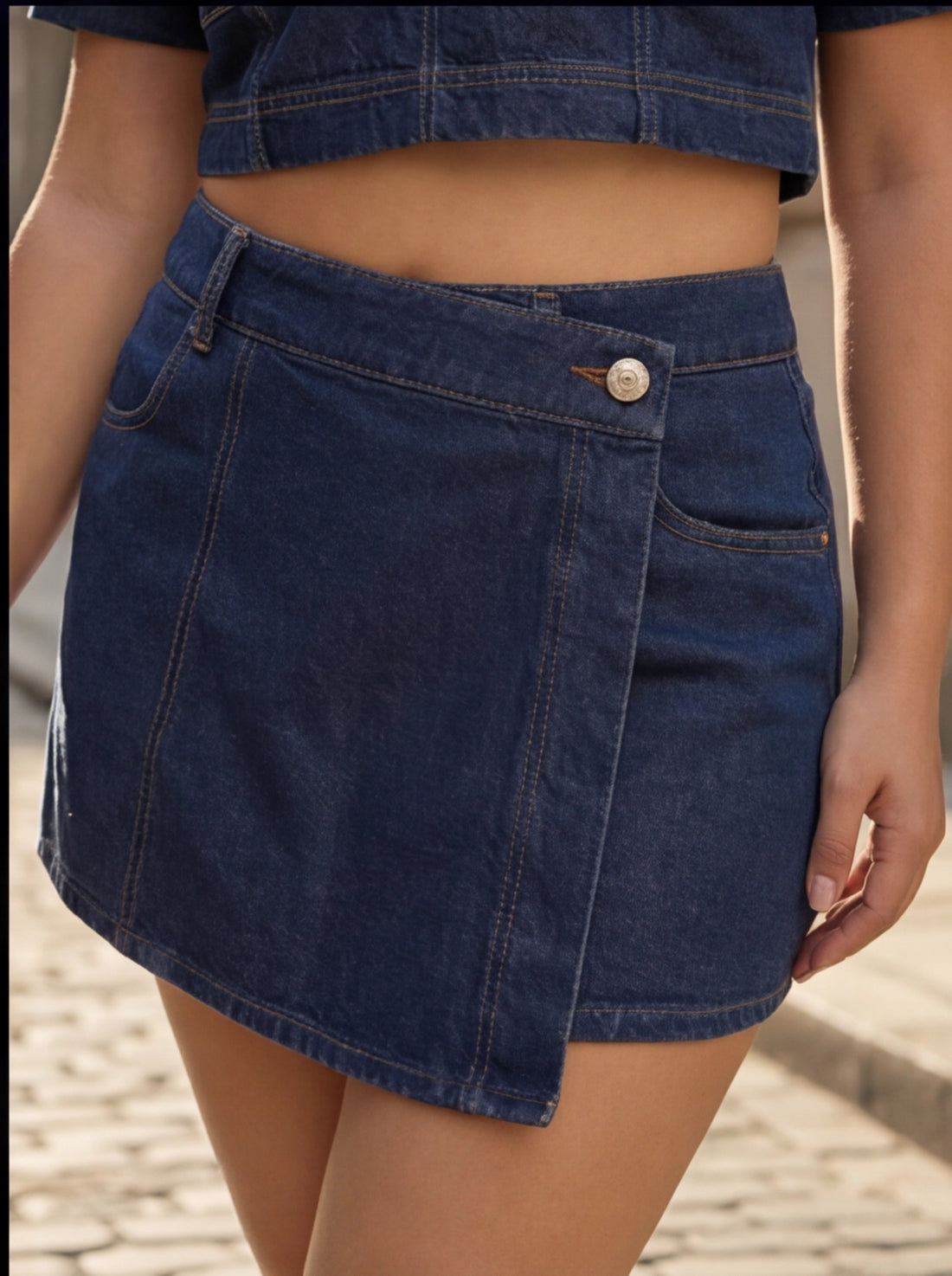 Denim Edge Wrap Skort Set