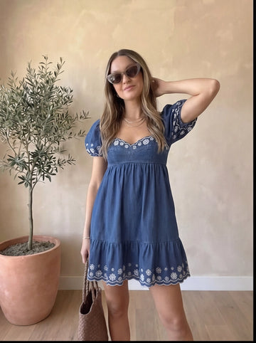 Indigo Bloom Embroidered Dress