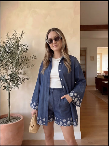 Indigo Bloom Shorts Set